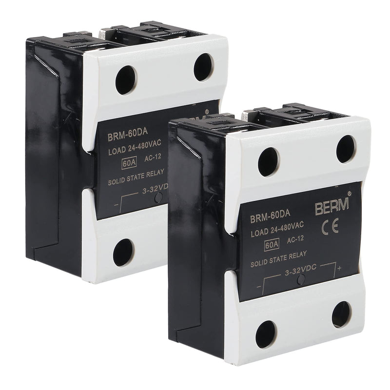 [Australia - AusPower] - 2 PCS Solid State Relay, SSR-60DA DC to AC Input 3-32VDC to Output 24-480VAC 60A Single Phase Semi-Conductor Relay Module 