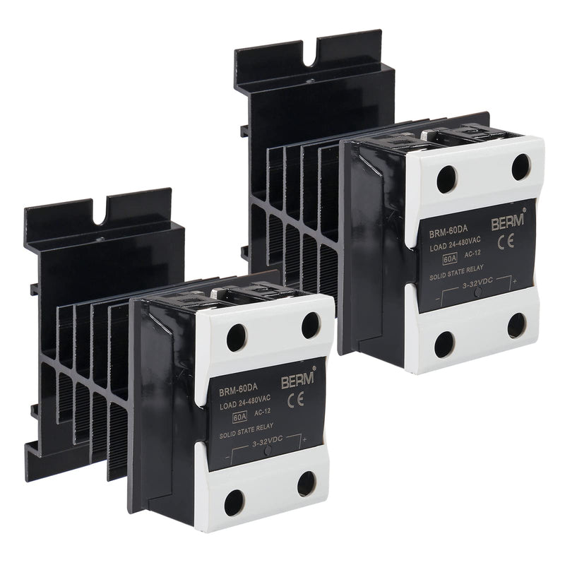 [Australia - AusPower] - 2Set Solid State Relay SSR-60DA 60A DC to AC Module 3-32VDC / 24-480VAC with Black Heat Sink DC Control AC Protector for PID Thermostat Temperature Controller 