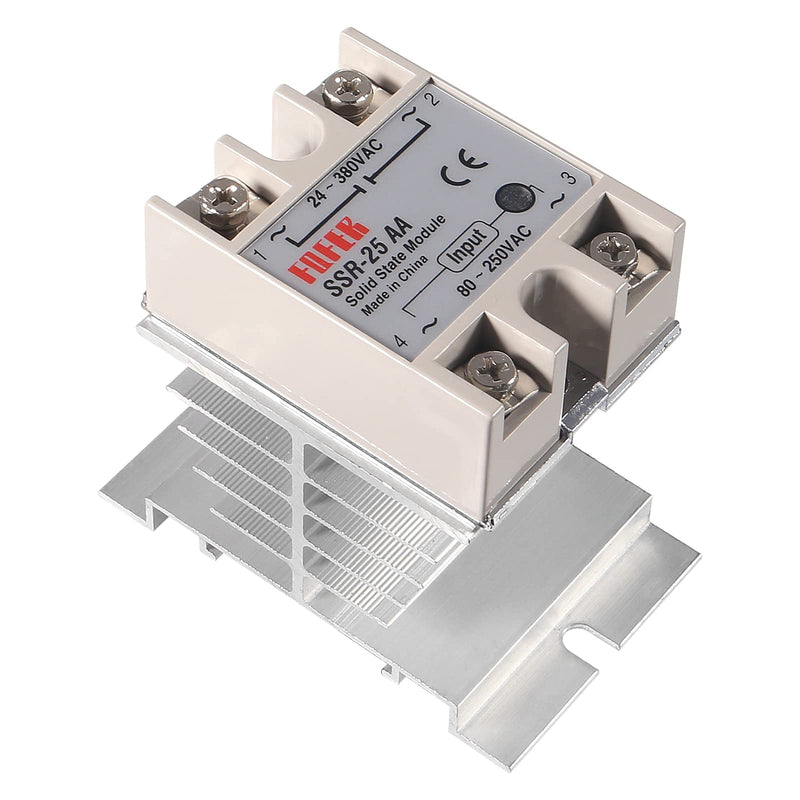 [Australia - AusPower] - Coliao Solid State Relay SSR-25AA 25A AC 80-250V to AC 24V-380V AC to AC with Heat Sink for Thermostat Temperature Controller 