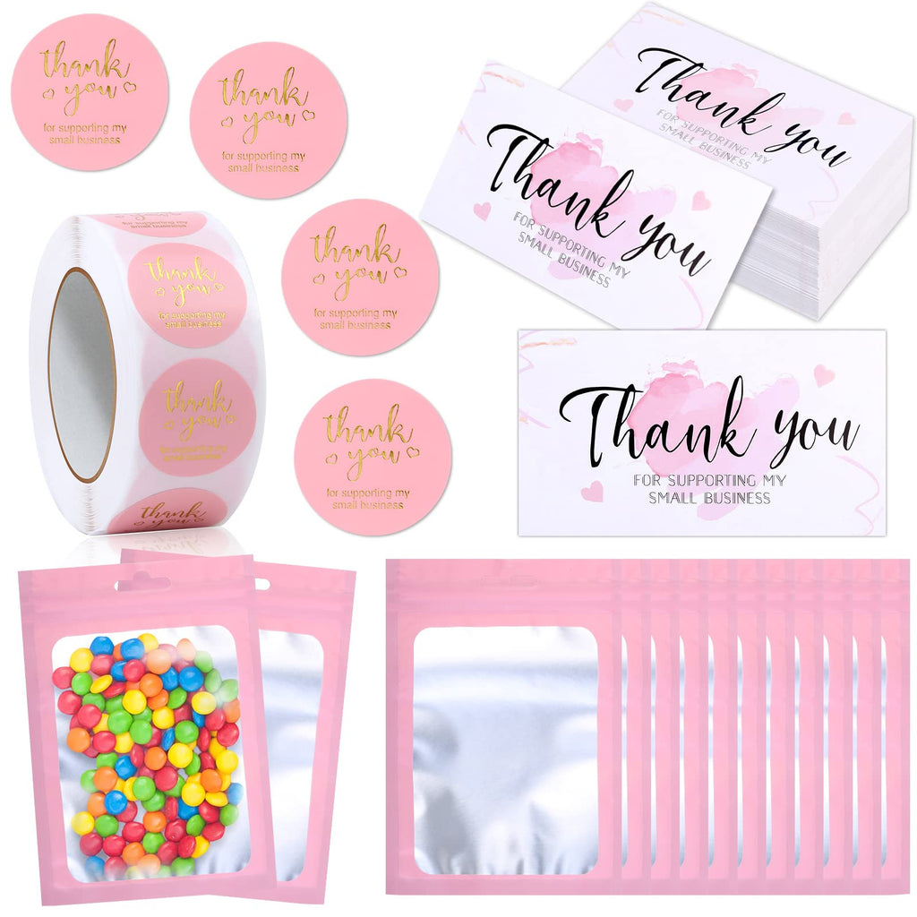 [Australia - AusPower] - 650PCS Thank You Cards and Stickers Set, Caffox Thank You for Supporting My Small Business Card Set with 1 Inch Thank You Label Stickers, 120 Pcs Grateful Greeting Business Cards and Resealable Bag for Boutiques Online Retail Store 