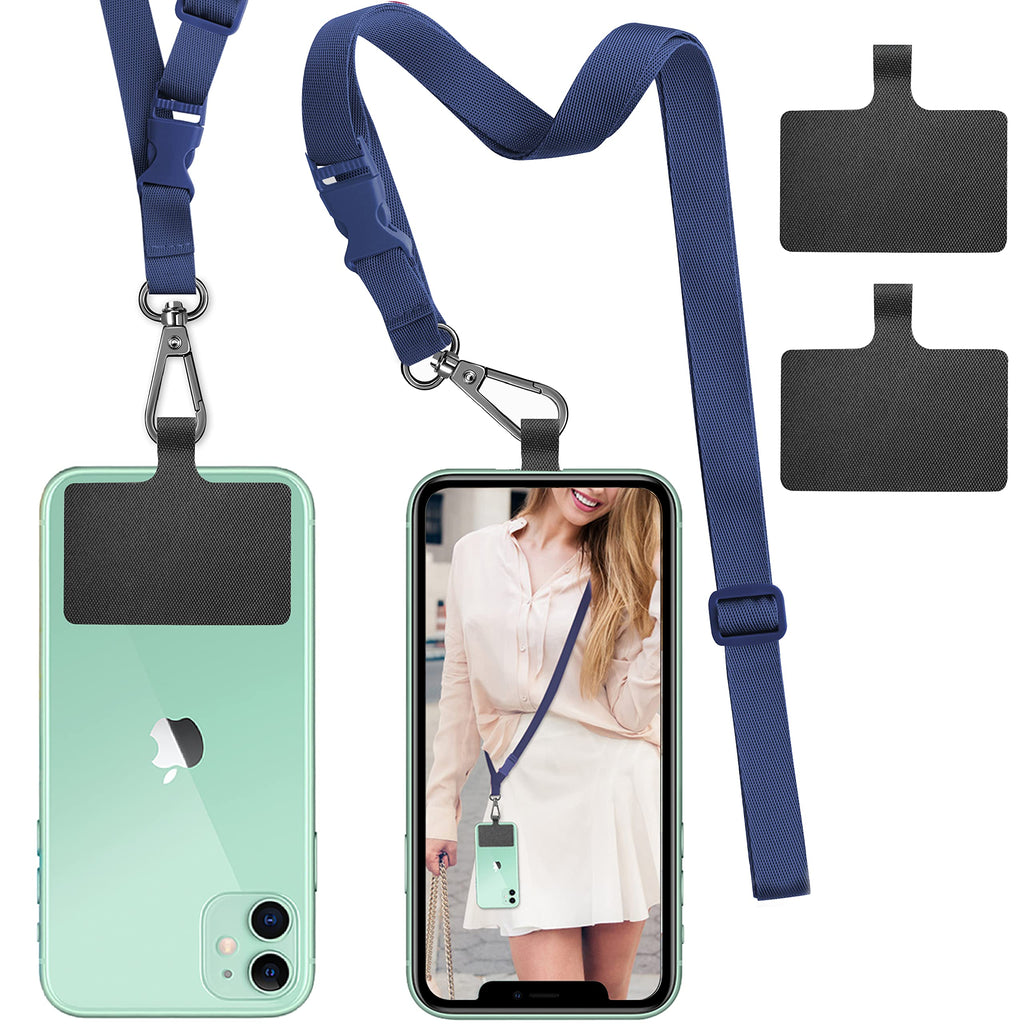 [Australia - AusPower] - Phone Lanyard 1X Crossbody lanyard and 2X Patch Universal Cell Phone Lanyards Adjustable Shoulder Neck Strap Compatible with Most Smartphones(Navy Blue) Navy Blue 