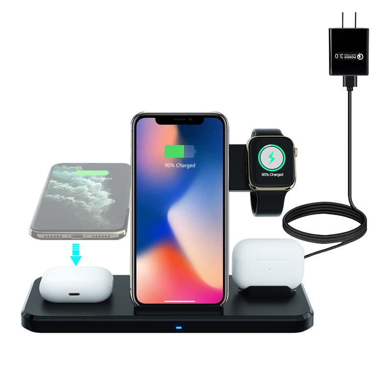 [Australia - AusPower] - Portable Wireless Charger with 18W USB C Adapter, 4 in 1 Fast Charge Wireless Charger Station for Watch 6/5/4/3/2/1 AirPods, 15W Wireless Charger Stand for iPhone 13 12 Mini Pro MAX 11 Pro XS XR 
