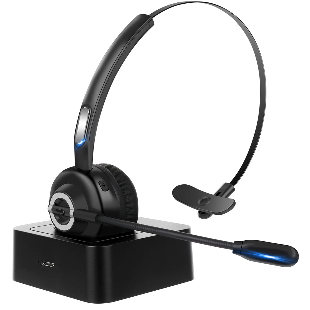 [Australia - AusPower] - Bluetooth Headset with Microphone, Heroanky Trucker Bluetooth Headset with Mic Charging Base, V5.0 Wireless Headset Active Noise Cancelling Hands Free Headphone for Home Office Call Center Skype 
