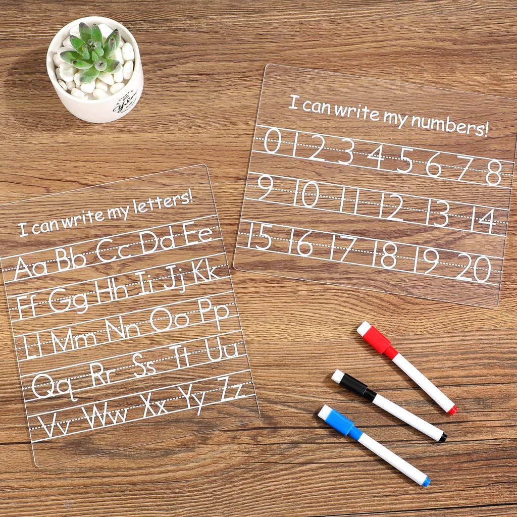 [Australia - AusPower] - 2 Pieces Acrylic Dry Erase Board Alphabet Tracing Board Acrylic Handwriting White Board, Letter and Number Practice Board for Kids Learning Students, Classroom and Home 