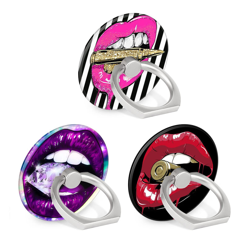 [Australia - AusPower] - BF2JK Three Pack Cell Phone Ring Holder - Finger Ring & Stand for Smartphones,Tablets,Pads and Most Cases (Except Silicone/Leather) - Pink Red Lips in Bullet Purple Lips with Diamond 
