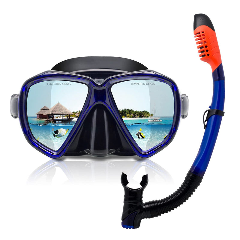 [Australia - AusPower] - Adult Snorkeling Set, Panoramic Anti-Fog Scuba Diving Mask and Dry Snorkel, Tempered Glass Swim Mask, Professional Youth Snorkel Mask Gear for Snorkeling, Swimming, Diving 
