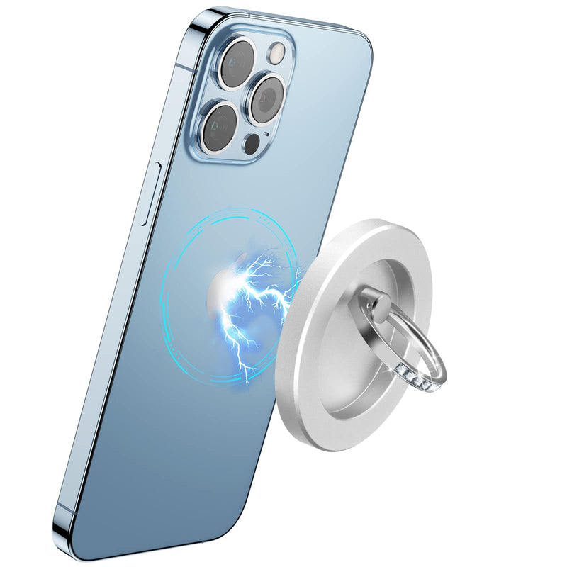[Australia - AusPower] - Jsoerpay Magnetic Phone Grip, Magnetic Phone Ring Holder Compatible with iPhone 12 13 Pro/Max/Mini, Removable for Wireless Charging (Silver) Silver 