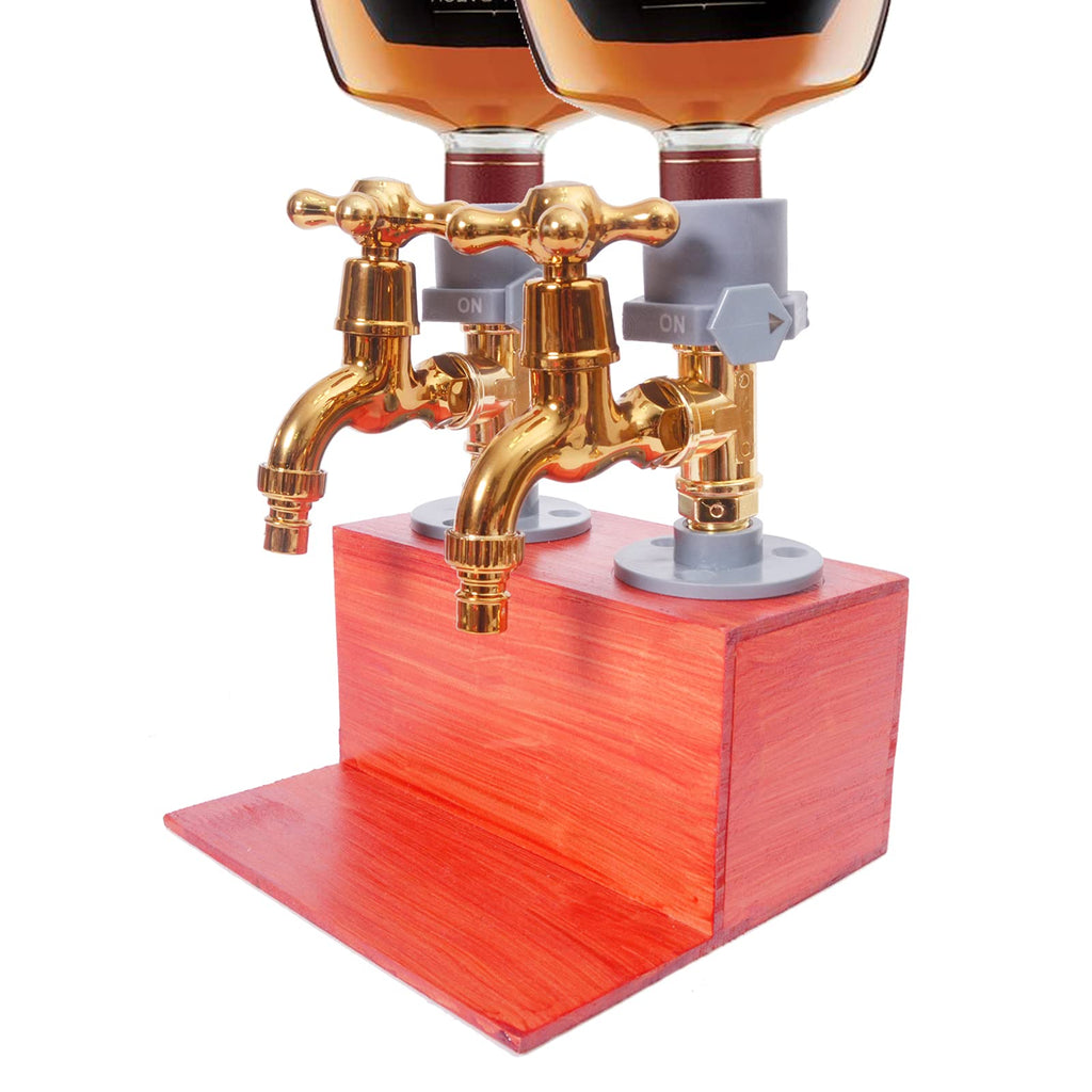 [Australia - AusPower] - FYANER Whiskey wood Dispenser,Fathers Day Liquor Alcohol Whiskey Wood Dispenser Faucet Shape for Party Dinner(Double head+Free 2 wine glass) 