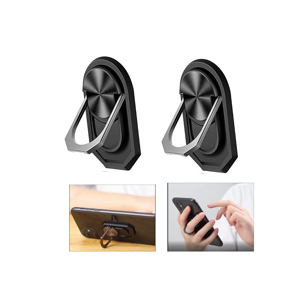 [Australia - AusPower] - (2 Pack) Detachable Phone Holder Ring Grip for Wireless Charging - Cell Phone Finger Ring Stand for Magnetic Car Mount Holder, 360°Rotation Compatible with MagSafe iPhone, Smartphones & Cases – Black Style 2 