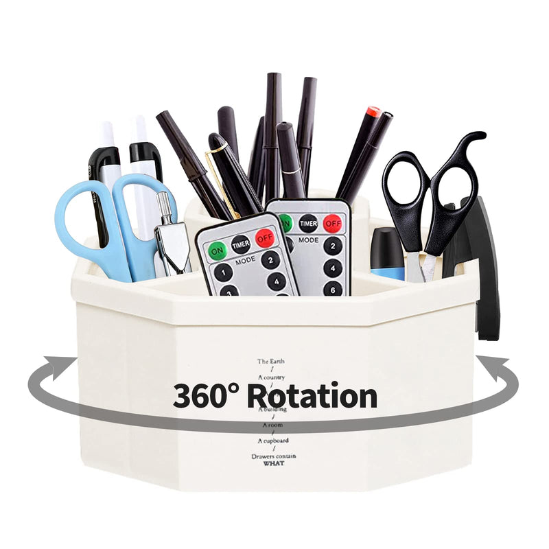 [Australia - AusPower] - 360-Degree Rotating Multi-Functional Pen Holder, 5 Compartments Desktop Stationary Organizer, for Office School, Art Supplies, Cosmetic Storage Box (Off-white) Off-white 