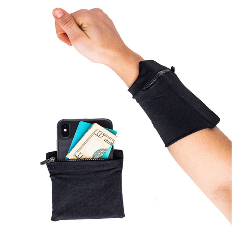 [Australia - AusPower] - Cell Phone Armband Case Wrist Wallet Storage Band Running Holder Sweatband Wristband Compatible with iPhone Samsung Galaxy Models for Sports Travel Fishing Hiking Nylon(Black) 