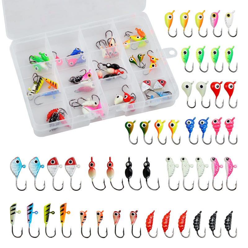 [Australia - AusPower] - Ice Fishing Jigs Lures kit,48pcs Luminous Ice Fishing Gear Crappie Panfish Jigs Head Fishing Hooks Set for Winter Ice Jigging Walleye Perch Bluegill 