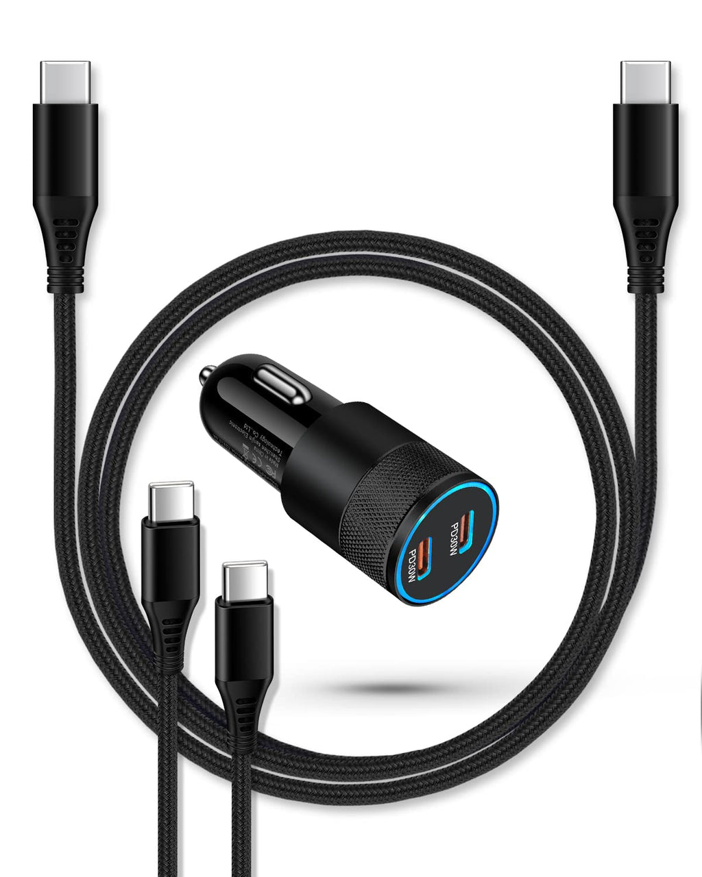 [Australia - AusPower] - Super Fast Car Charger for Samsung Galaxy, 3pack 60w Dual-Port USB-C Car Charger Cigarette Lighter Adapter + 2pcs Pd Typec to C Cable for Galaxy S22 S21 S20 S10 S9 A32 A51 A71 Note 21 20 10 USBC Cord 