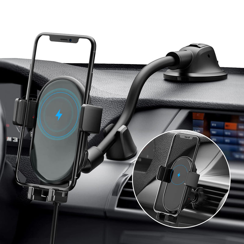 [Australia - AusPower] - Wireless Car Charger Mount, 10W/7.5W Qi Fast Charging Phone Holder for Air Vent and Dashboard, Auto-Clamping Car Phone Mount for iPhone 13 Series/12/11/X/XR/8P/8, Galaxy S21 Series/20/Note10/S10 