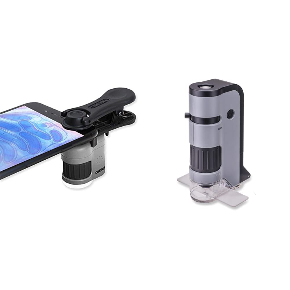 [Australia - AusPower] - Carson MicroMini 20x LED Lighted Pocket Microscope & MicroFlip 100x-250x LED and UV Lighted Pocket Microscope with Flip Down Slide Base and Smartphone Digiscoping Clip (MP-250) Microscope + Microscope 