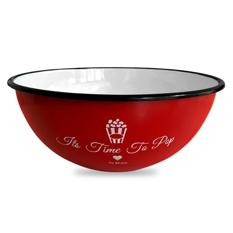 [Australia - AusPower] - Delightful Bliss Red Popcorn Bowl-Retro Family- Size Popcorn Bucket Tub For Party & Movie Night Snacks- Non Chip, Shatterproof, Enamel Coated Stainless Steel Serving Container - 80oz Capacity, 5x9.5" 