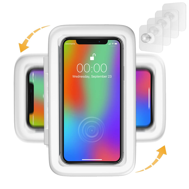 [Australia - AusPower] - Shower Phone Holder Waterproof 480° Rotation Shower Phone Mount Anti Fog Touch Screen Shower Phone Case Stand Wall Mount for Bathroom Samsung iPhone 11 12 13 Pro Max Universal Shower Accessories White 