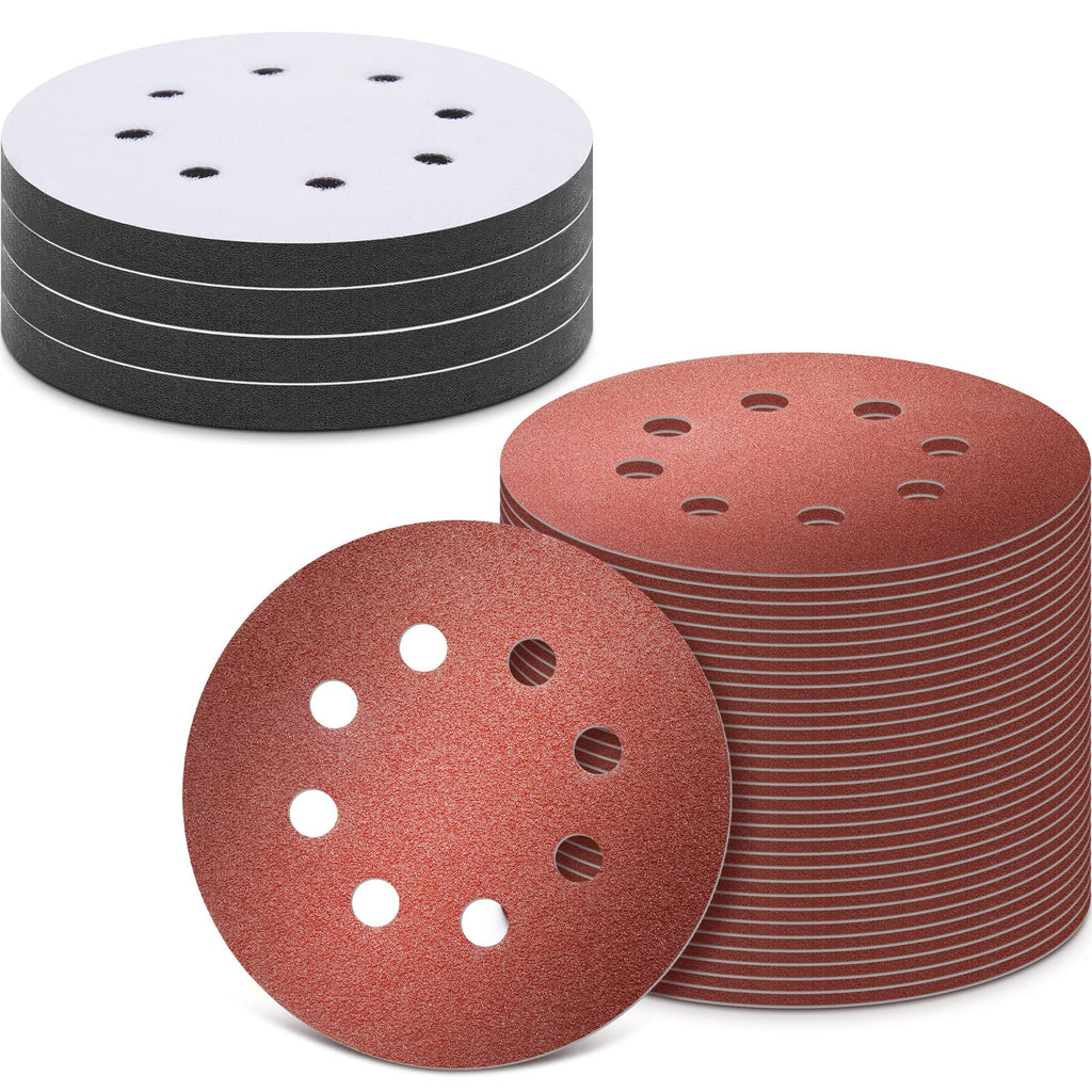 [Australia - AusPower] - 36 Pieces 8 Holes 5 Inch Interface Pads and Sanding Discs Set Hook and Loop Sanding Discs 40 80 120 240 320 600 800 1000 Grits Hook and Loop Soft Sponge Cushion Interface Buffer for Sander Polishing 