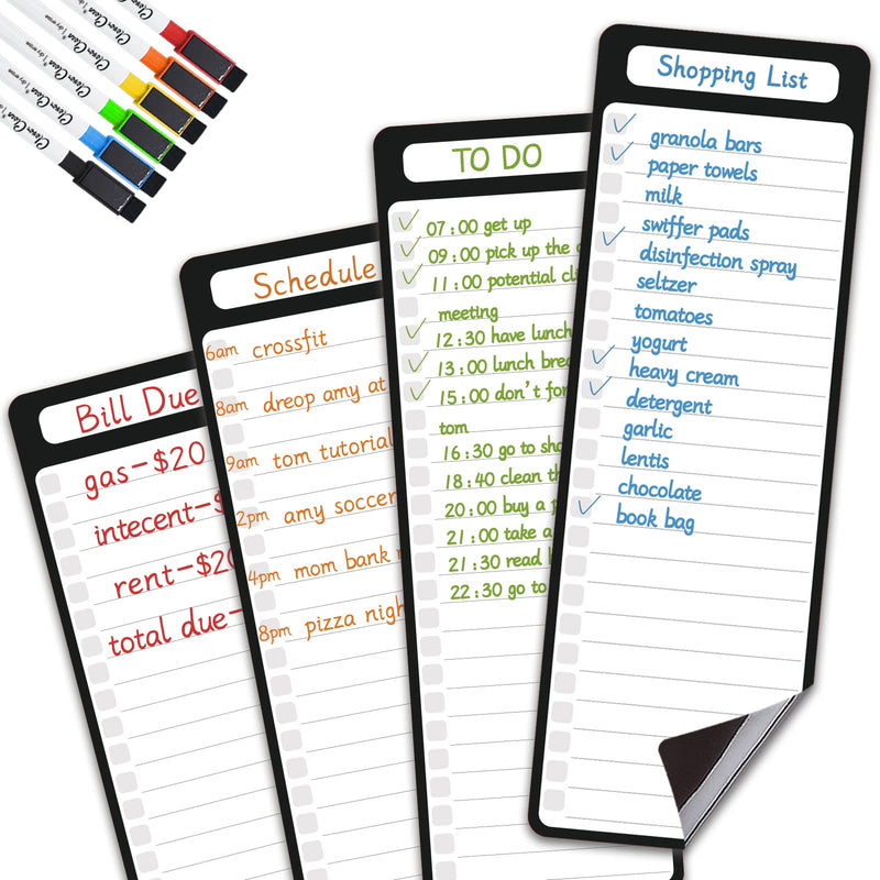 [Australia - AusPower] - Magnetic Dry Erase List Board - 4"x12" Multifunctional List Board for Fridge - 6 Extra Fine Point Markers Included - Shipped Flat 4"x12" List 4 Pcs 