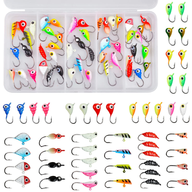 [Australia - AusPower] - Fishing Lures Ice Fishing Jigs 48pcs Ice Fishing Gear Small Jig Head Panfish Crappie Jigs Ice Fishing Jigging Lures Kit 