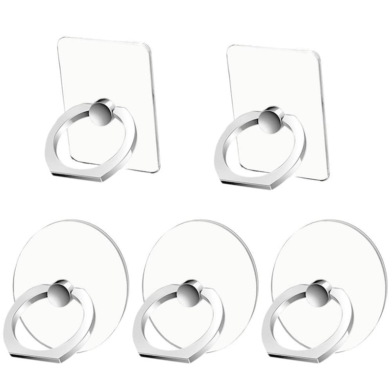[Australia - AusPower] - Kinizuxi Cell Phone Ring Holder Stand 5 Pack Silver, Transparent Phone Ring Holder Finger Kickstand 360° Rotation, Clear Phone Ring Grip Compatible with Various Mobile Phones and Tablet 