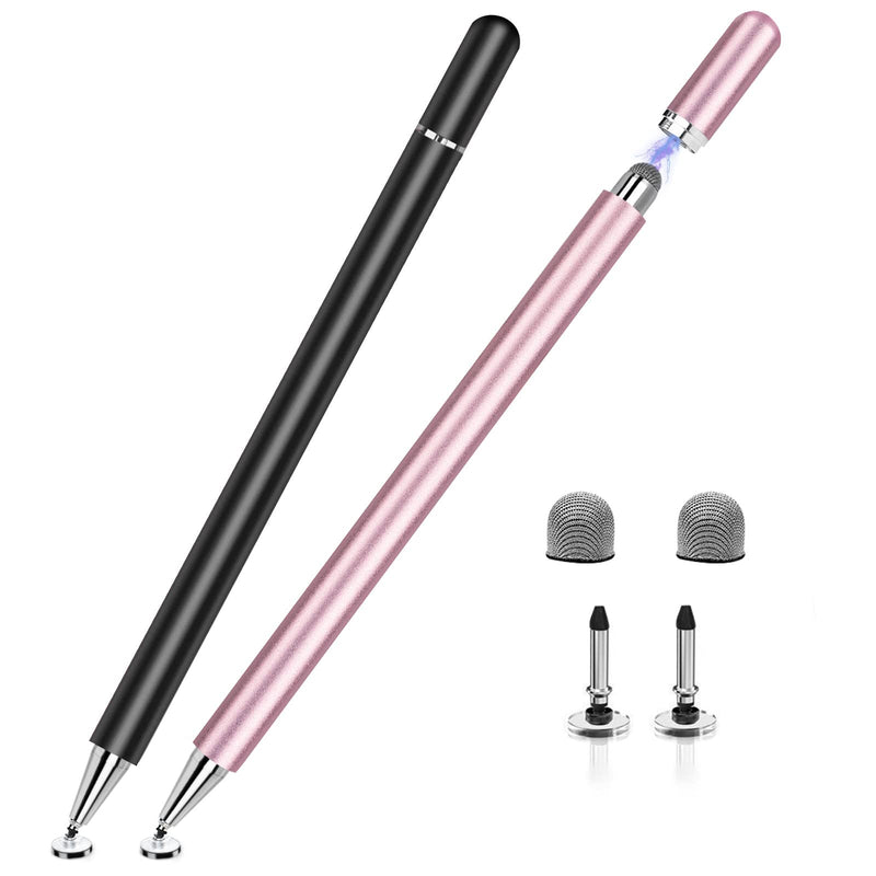 [Australia - AusPower] - Stylus Pen for iPad 2 Pack, LIBERRWAY 2 in 1 Disc & Fiber Stylus Pens for Touch Screens, Capacitive Stylus with Magnetic Cap, Compatible with iPad iPhone Pro Android Chromebook (Black & Rosegold) Black and Rosegold 