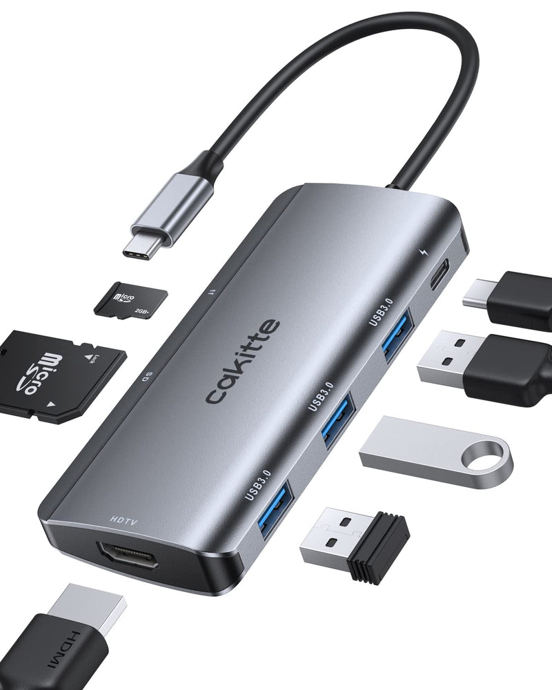 [Australia - AusPower] - USB C Hub,Cakitte USB C Hub Multiport Adapter with 4K HDMI, 3 USB 3.0 Ports, SD/TF Card Reader, 100W PD, USB C Multiport Adapter Dongle Compatible with MacBook Pro Air HP XPS and Other Type C Devices 