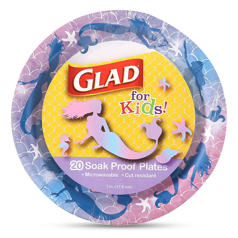 [Australia - AusPower] - Glad for Kids Mermaids 7” Paper Plates, Microwave Safe | Mermaids Kids Plates | Mermaids Paper Plates for Everyday Use, 7” Round Paper Snack Plates 20ct 7" Paper Plates - 20 ct 