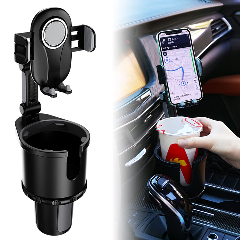 [Australia - AusPower] - 2-in-1 Car Cup Holder Phone Holder Mount, Multifunctional Car Cup Holder Expander with Cell Phone Holder & 360° Rotation Universal Adjustable Base, Cup Holder Adapter Hold up to 17-40oz Drink by Huzz 