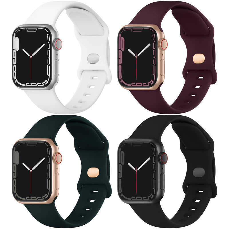 [Australia - AusPower] - Compatible with Apple Watch Band 38mm 40mm 41mm 42mm 44mm 45mm, Soft Silicone Sport Straps Replacement Wristbands for iWatch Series 7 6 5 4 3 2 1 SE Women Men, Black, DeepGreen, Wine, White Black/Deep-Green/Wine/White 38/40/41mm 