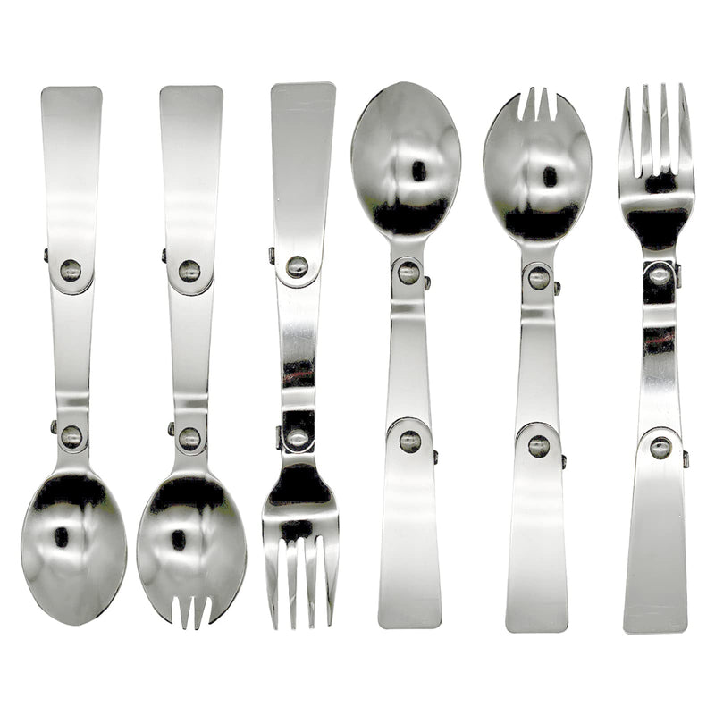 [Australia - AusPower] - Pinenjoy 6Pcs Folding Spoon Fork Spork Set, 18/10(304) Stainless Steel Protable Camping Utensil for Thermos Outdoor Activities 
