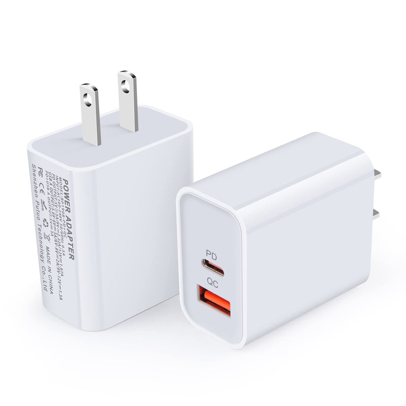 [Australia - AusPower] - USB C Fast Charging Brick Charging Block for iPhone 13 12 11 Pro Max/SE/XR/XS/X,20W Type C Wall Plug Power Adapter Box for Samsung S22 Ultra S22+ S21 Plus S20FE,Moto Edge 5G UW,Pixel 6 Pro [PD+QC3.0] White-2 Pack 