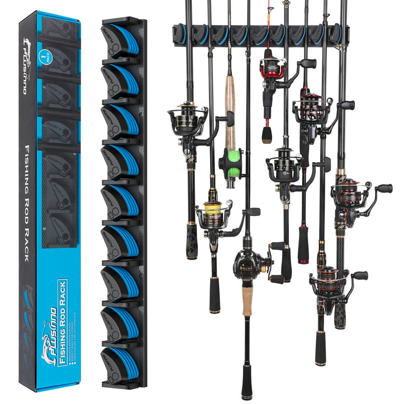 [Australia - AusPower] - PLUSINNO Vertical Fishing Rod Holder, Wall Mounted Fishing Rod Rack, Fishing Pole Holder Holds Up to 9 Rods or Combos, Fishing Rod Holders for Garage, Fits Most Rods of Diameter 3-19mm 