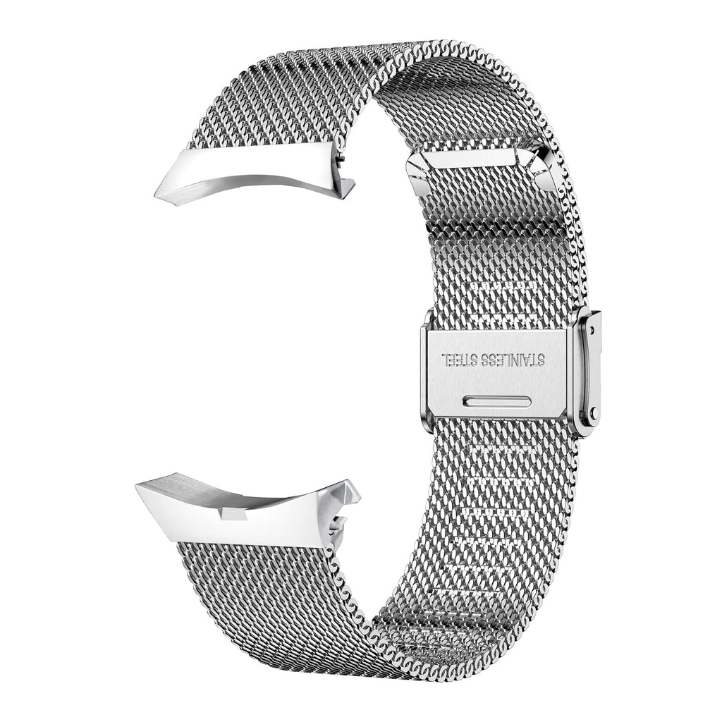 [Australia - AusPower] - LDFAS Compatible for Samsung Galaxy Watch 4 Classic 42mm 46mm Bands, No Gaps 20mm Mesh Metal Watch Strap Compatible for Samsung Galaxy Watch 4 40mm/44mm Band, Silver 