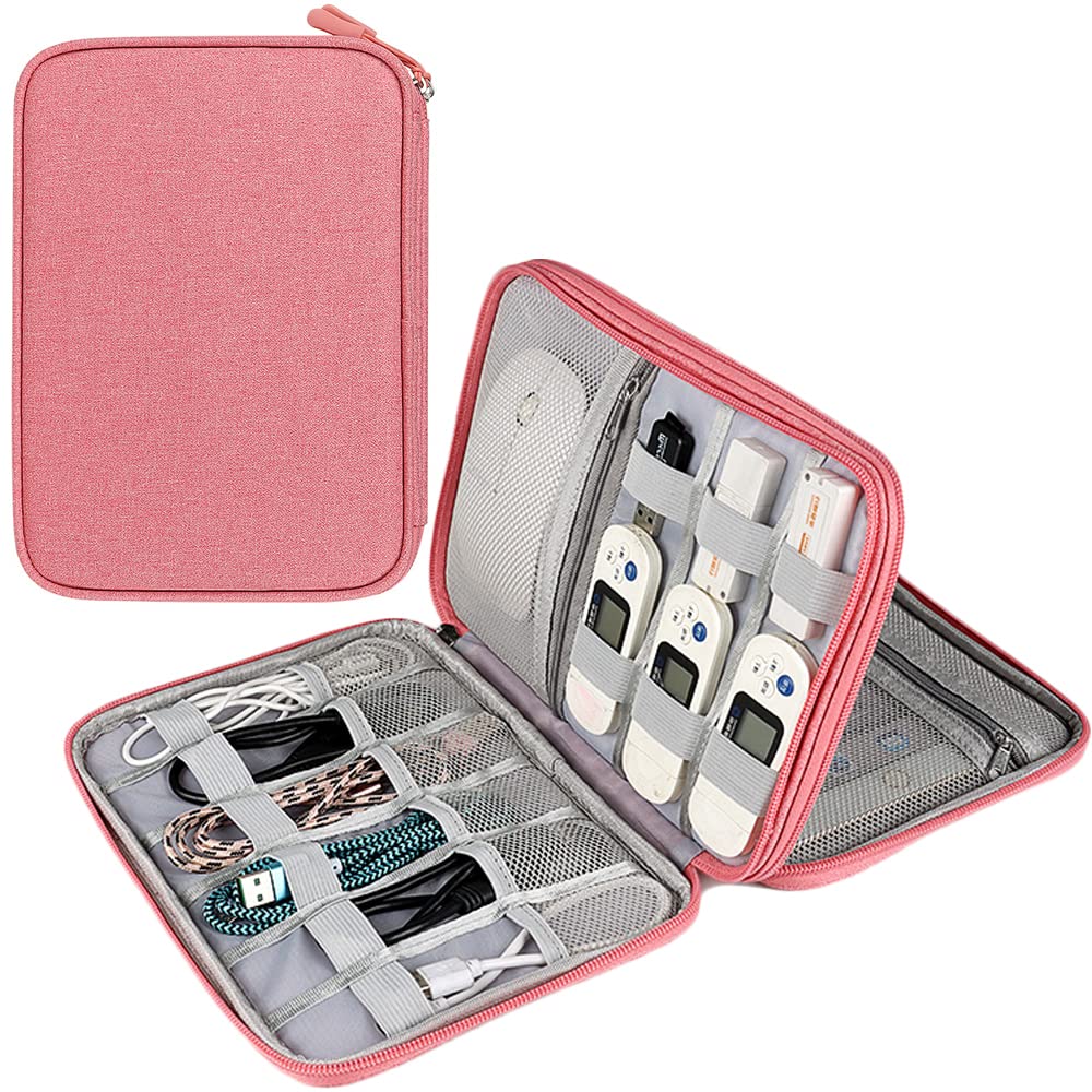 [Australia - AusPower] - HOCAO YIGO Electronics Travel Organizer, Cord Organizer Electronic Accessories Portable Waterproof Bag for Certificates, Cable, Cord, Charger, Phone, Earphone (L-Pink) L-Pink 