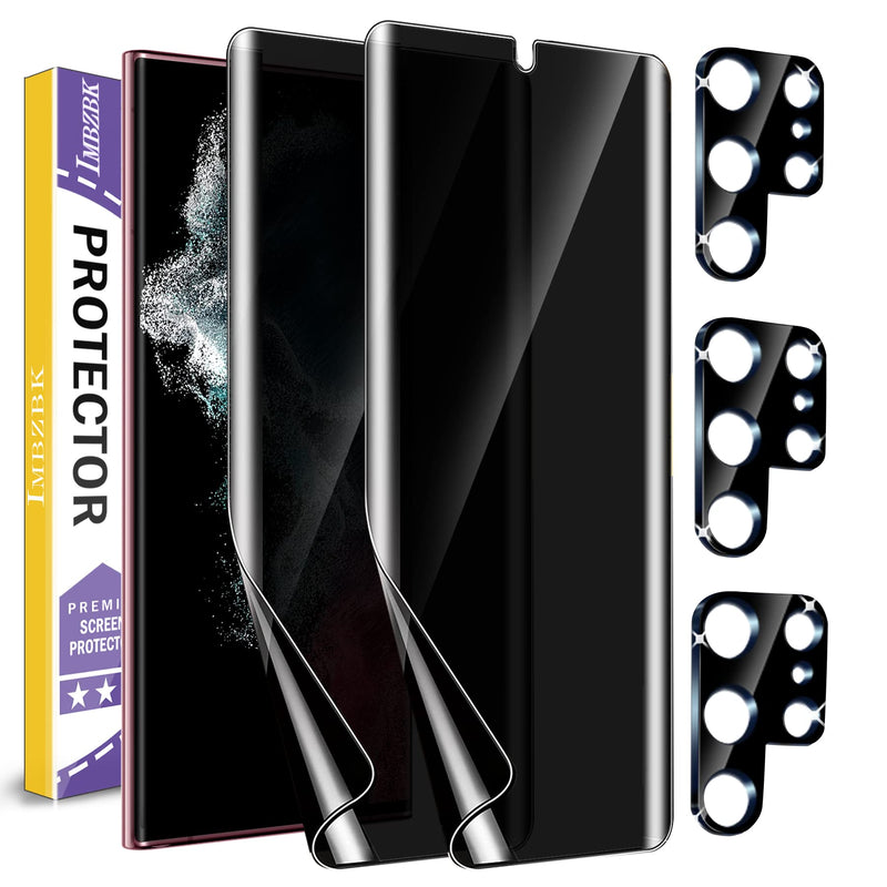 [Australia - AusPower] - IMBZBK [2+3 Pack] Privacy Screen Protector for Samsung Galaxy S22 Ultra 5G [Not Glass], 2 Pack Anti-Spy Flexible TPU Film With 3 Pack Tempered Glass Camera Lens Protector, Case Friendly Black 