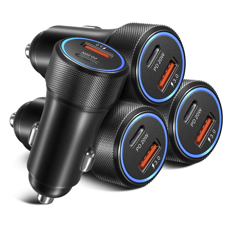 [Australia - AusPower] - [4 Pack] USB C Car Charger, OKRAY 36W Fast Charging Car Charger Adapter, PD20W+QC3.0 Dual Port USB Cigarette Lighter Car Adapter Compatible iPhone 13/12/11/ iPad, Galaxy S22/21, Wireless Car Charger 