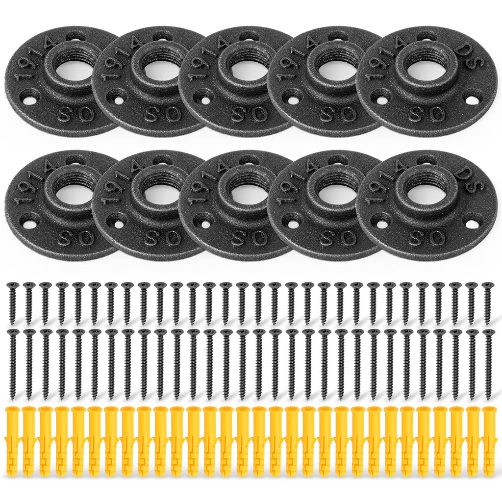 [Australia - AusPower] - TAISHER 10PCS 1" Black Floor Flange, with Threaded Holes, for Creating Industrial Vintage Style DIY Furniture, Shelving, Pipe Decor 1" 