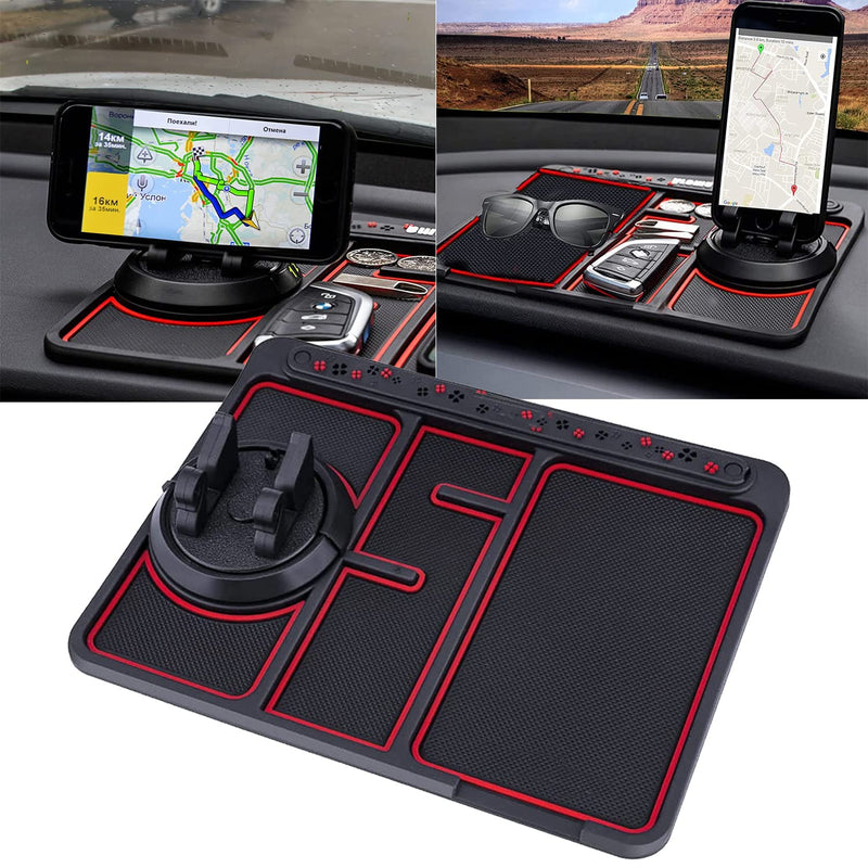 [Australia - AusPower] - cdbz Non-Slip Phone Pad for 4-in-1 Car,Multifunctional 360°Rotating Non Slip Phone Pad for Car,New Cool Glow in The Dark Car Dashboard Phone Mat with Temporary Car Parking Card Number Plate Red 