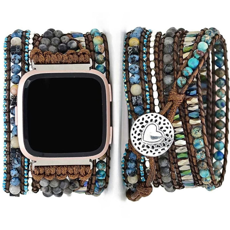 [Australia - AusPower] - Somesame Compatible with Fitbit Versa 3/Fitbit Sense Bands Boho Beads Bracelets,Multilayer 5 Wraps Chakra Leather Handmade Braided Real Natural Stone Beaded Rope Watch Strap for Women Men(Blue,M) style 1 M size for Fitbit Versa 3&Sense 