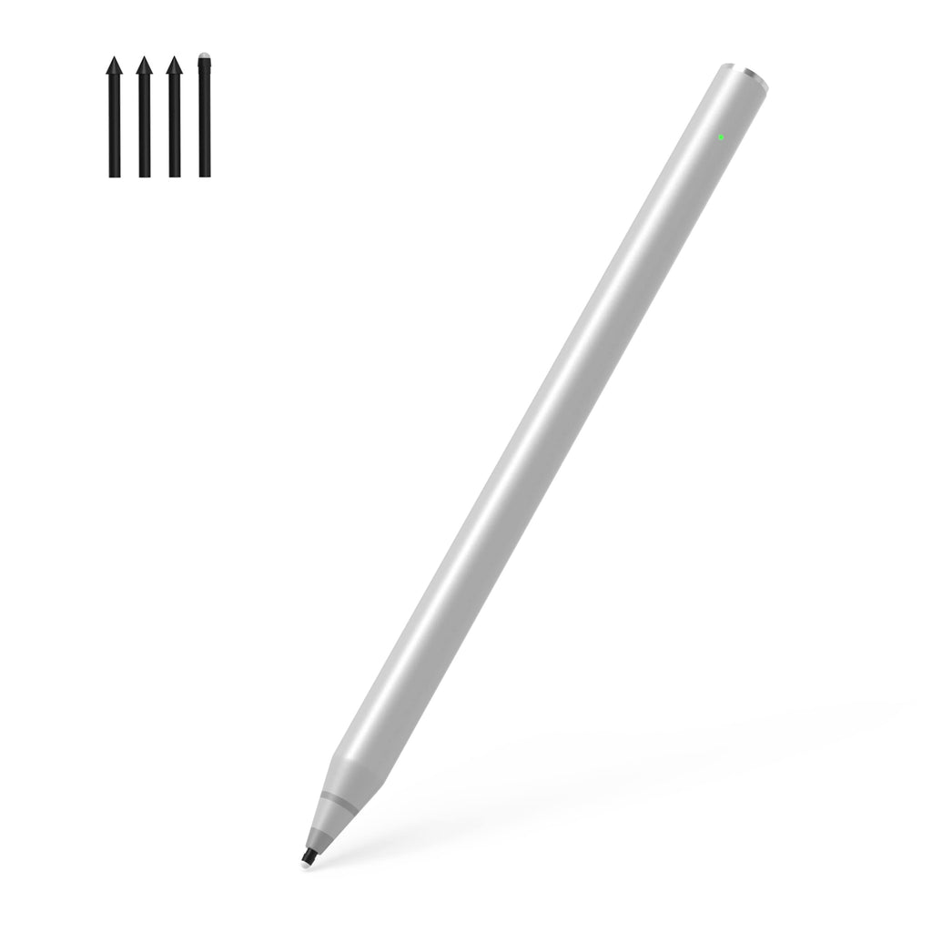 [Australia - AusPower] - Bluetooth 4.2 Stylus Pen for Microsoft Surface Go 3 2 1, 1901 1926 1927 2022 and Other Tablets with High Level Pressure and Tilt Sensitivity, Palm Rejection, Magnetic Design Pencil (Silver) 