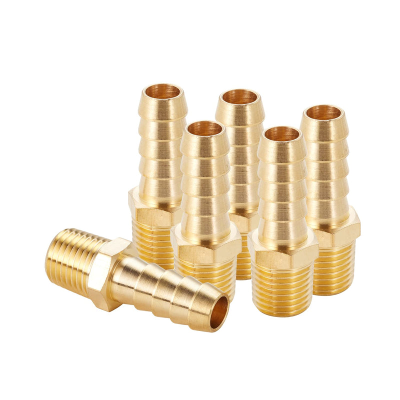 [Australia - AusPower] - Brass Hose Barb Fittings ,3/8" Barb x 1/4" NPT Male Air Hose Pipe Fittings,Compression Hose Fittings Adapter 6pcs 3/8" Barb x 1/4" NPT Male 