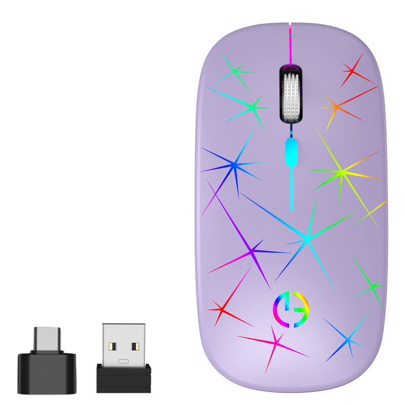 [Australia - AusPower] - Wireless Mouse, 2.4G Portable Optical Quiet RGB Mouse with USB Receiver and Type C Adapter, 3 Adjustable DPI Levels, Wireless Computer Mouse for Laptop, Computer, PC, MacBook, Desktop Purple 