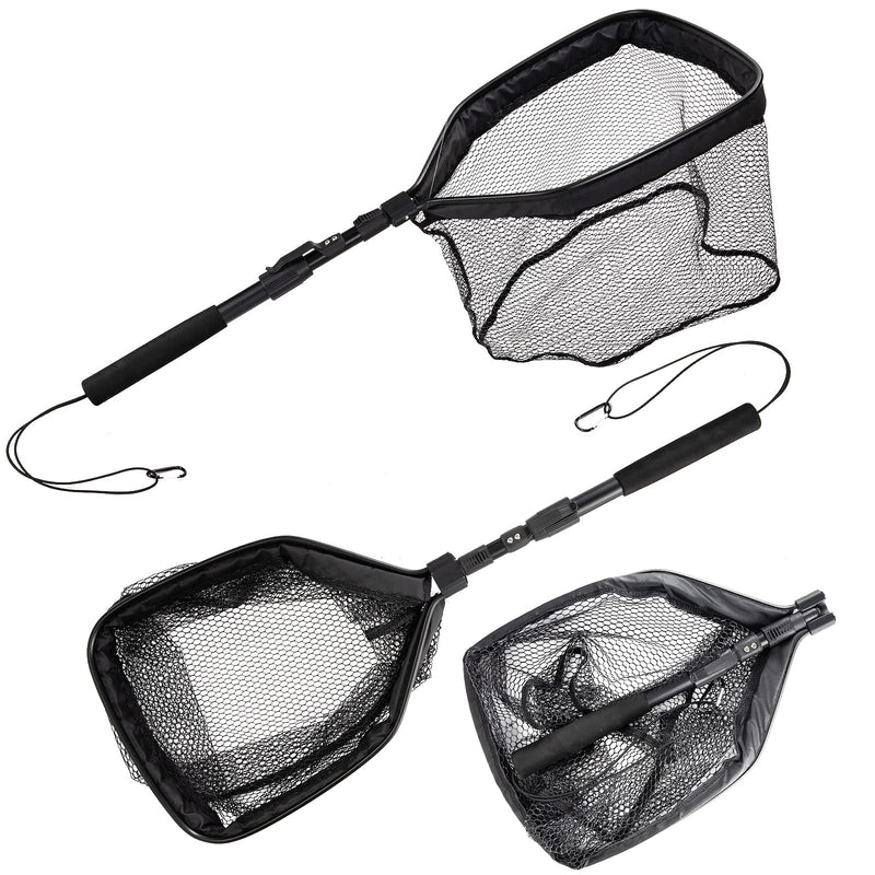 [Australia - AusPower] - Night Cat Floating Fishing Net with Robust Aluminum Alloy Telescopic Pole Folding Fish Landing Net Hook-Proof Rubber Coated Mesh for Freshwater Saltwater Kayak Pond Fly Fishing 