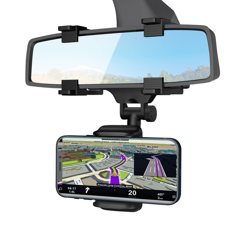 [Australia - AusPower] - Car Rearview Mirror Phone Holder - GPS Navigation Phone Holder - 360° Rotation Adjustable Fits 3.0'-6.5' Screen, Suitable for Selfie/Video/Navigation/Live in Car 