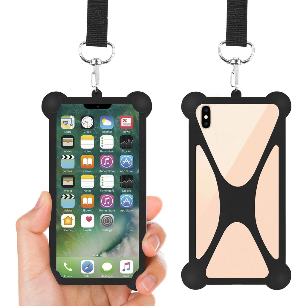 [Australia - AusPower] - Phone Lanyard, Silicone Cell Phone Lanyard for iPhone12 11 XR Samsung, Compatible with Most 4-6.7 inch Mobile Phones, Arozxin Phone Strap Adjustable Length, Phone Lanyards for Around The Neck (Black) Black-02 