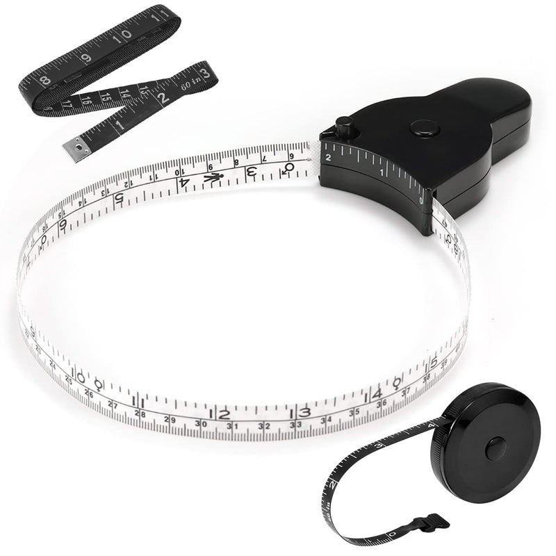 [Australia - AusPower] - 3Pcs Body Measure Tape 60inch (150cm), Automatic Telescopic Tape Measure, Portable and Ergnomic , Retractable Measuring Tape for Body Measurement and Weight Loss Black 