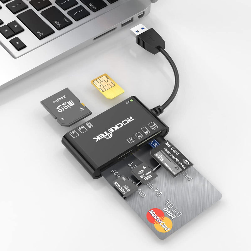 [Australia - AusPower] - 6 in 1 USB SD Card Reader, Smart Card Reader for Smart Card/Micro SD/SDXC/SD/SDHC/MS/M2/MMC Camera Memory Card Reader Adapter CAC Reader USB Card Reader/Writer for Mac OS,Windows,Linux,Chrome 