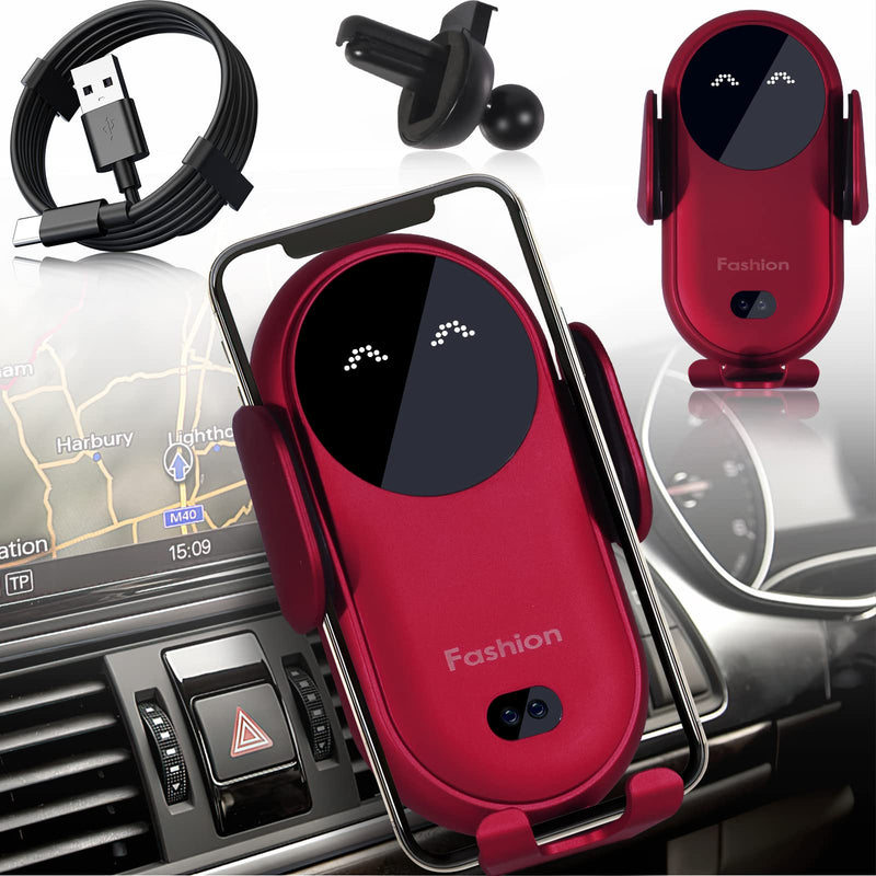 [Australia - AusPower] - 2022 Smart Car Wireless Charger Phone Holder, Wireless Auto Sensing Cell Phone Car Chargers Holder Car Phone Holder Compatible for iPhone13/12 11/ Pro/XS/XR/ 8 Plus, Samsung S10 /S9 / Note10 / Note9 Red 