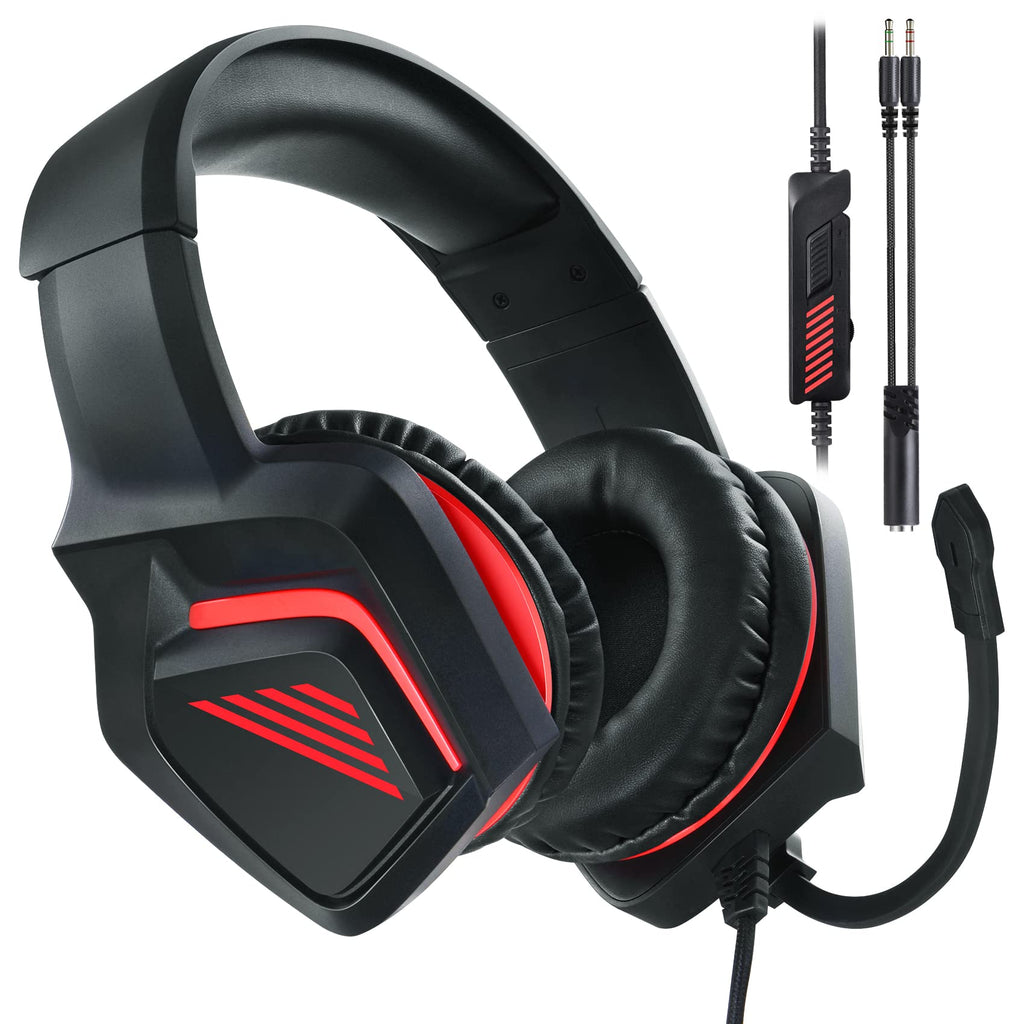 [Australia - AusPower] - Gaming Headset for PS4 PC Xbox One PS5 Controller, Stereo Sound Noise Cancelling Over Ear Headphones with Mic, Gaming Headsets Wired for PC, PS4, PS5, Switch, Xbox One Laptop Mac Nintendo Switch 